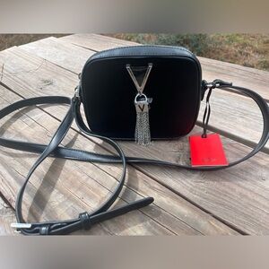 Valentino by Mario Valentino Divina Black Camera Crossbody Bag & Silver Hardware